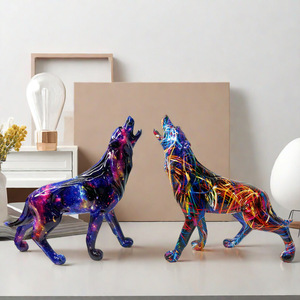 Cross-border Nordic Creative Colorful Geometric Wolf <b>Ornament</b> Transfer Home New Living Room Epoxy Resin Handicraft Entrance - Product Image 1
