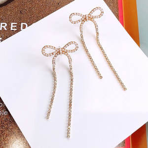 Vintage in <span class=keywords><strong>argento</strong></span> sterling pin 925 donne cubic zirconia piccolo bowknot farfallino goccia lungo ciondola l'orecchino di cristallo - Product Image 3