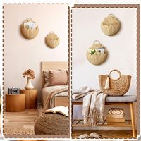 Conjunto de Cestos Decorativos de Rattan para Parede, Organizador Suspenso em Forma de Flor para Sala de Estar e Quarto, Decoração Boho para Armazenamento em Casa