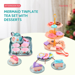 Préscolaire semblant jouer nourriture jouets métal <span class=keywords><strong>thé</strong></span> tasse gâteau sirène thème Dessert semblant jouer ensemble pour les enfants - Product Image 2