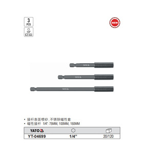 Yato <b>Extension</b> Rod Set 1/4 Inch 75 100 150 Mm Magnetic Industrial Screwdriver Tool Kit - Product Image 2
