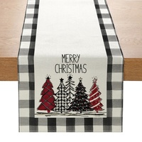 Chemin de table en polyester imprimé Noël, motif sapin et flocons de neige, style ferme, prix usine, vente chaude, pour intérieur