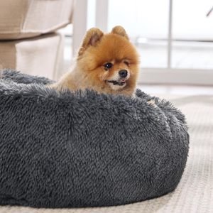 Wholesale Soft Luxury <b>Plush</b> Winter Solid Modern Round Pink Grey White Pet Cushion <b>Cat</b> Dog Bed - Product Image 3