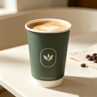 Gobelets à café et à thé jetables biodégradables à double paroi en papier vert forêt avec logo personnalisé, 2026, isolés et épaissis