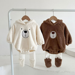 Nuovo arrivo Set di abbigliamento invernale per bambini Outwear in pile Design orso felpa invernale per neonati felpa con cappuccio - Product Image 1