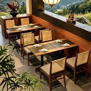 Ensemble <span class=keywords><strong>table</strong></span> et chaises <span class=keywords><strong>de</strong></span> restaurant en bois massif <span class=keywords><strong>de</strong></span> style chinois avec canapé - Design moderne, écologique et durable pour hôtel et café - Product Image 1