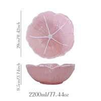Service de vaisselle créatif en céramique en forme de chou, motif veine de feuille, compatible micro-ondes, combinaison bol, assiette, plat, tasse, rose et vert, pour la maison