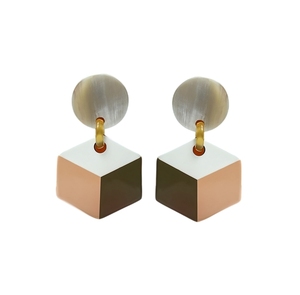 Handmade Buffalo Horn Earrings by Minh Giang Craft Artistic Natural Horn Jewelry with <b>Abalone</b> <b>Shell</b> Inlay Unique Design - Product Image 1