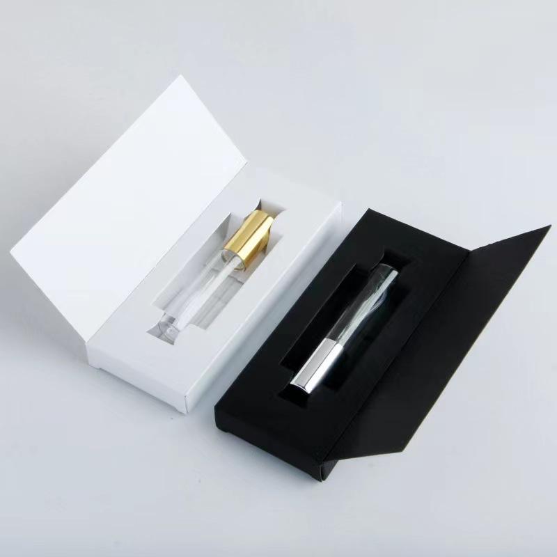 clear perfume bottle + gold sprayer + white box