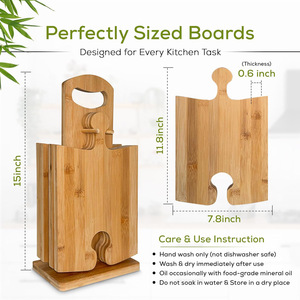 Juego de tablas de cortar de bambú UniBrands con soporte, paquete de 4 tablas rectangulares para uso en la cocina - Product Image 3