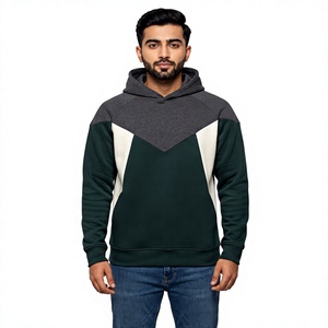 Sweat à capuche trois tons pour homme avec empiècements contrastants en V sur la poitrine, cordon de serrage réglable et poignets côtelés - Product Image 1