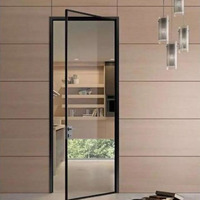 Pintu Kaca Interior Tunggal Anti Air Harga Murah dengan Kaca Tempered Buram dan Bingkai Aluminium Ramping