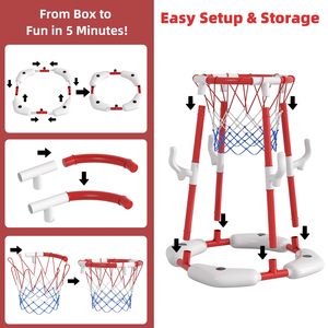 2 in 1 Pool Basketball Hoop Set <b>Floating</b> Ground Water Game <b>Inflatable</b> Sports Toy with Balls Rings Pump for Kids Adults Party - Product Image 4