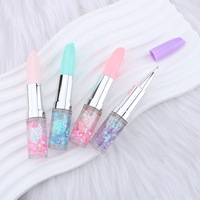 Stylo bille à encre huileuse en forme de rouge à lèvres, style girly, encre rose/bleue/violette |   Tube de liquide transparent à paillettes fantaisie |   Bureau