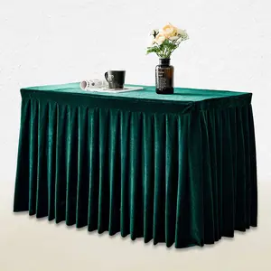 Rettangolo 6ft Spandex gonne da tavolo antirughe velluto verde tovaglia aderente copritavolo per tavoli da 6 piedi