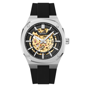 Reloj de pulsera mecánico totalmente automático con caja abierta y transparente, correa de silicona, resistente al agua para hombre - Product Image 1