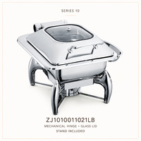 Chauffe-Plat Buffet Professionnel en Acier Inoxydable avec Couvercle en Verre Demi-Taille et Charnière Mécanique pour Induction