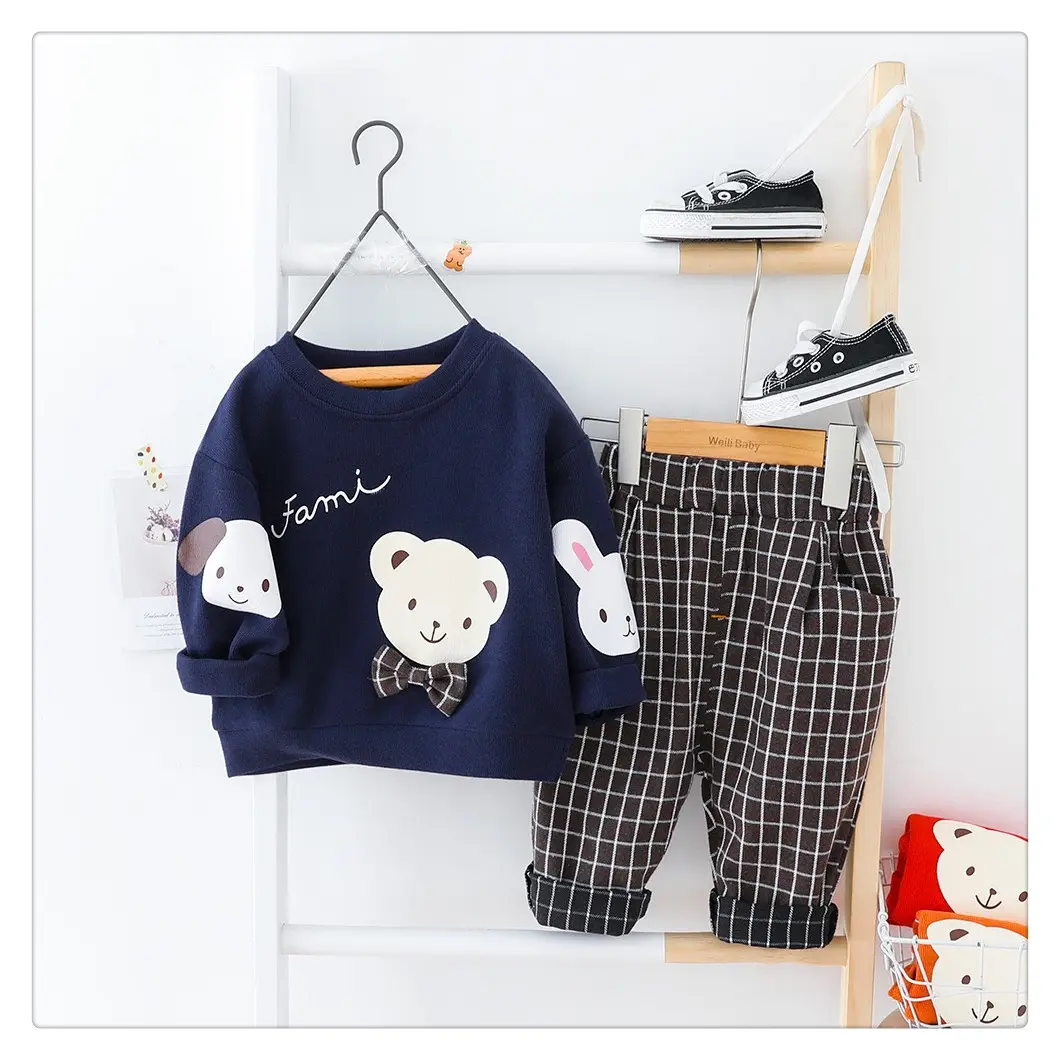 New style animal bear design baby kids clothing set for spring