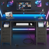 Bureau d'ordinateur moderne en bois avec éclairage LED, 4 tiroirs, plateau pour clavier et bureau d'étude