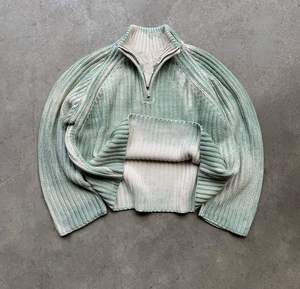 Pull Homme Streetwear à Demi-Zip en Tricot Côtelé Vintage Délavé à l'Acide avec Logo Personnalisé pour Fabricants - Product Image 3