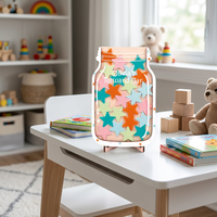Pot à récompenses multifonctionnel personnalisé en contreplaqué, avec jetons sculptés (fleur, étoile, dinosaure), cadeau de Noël