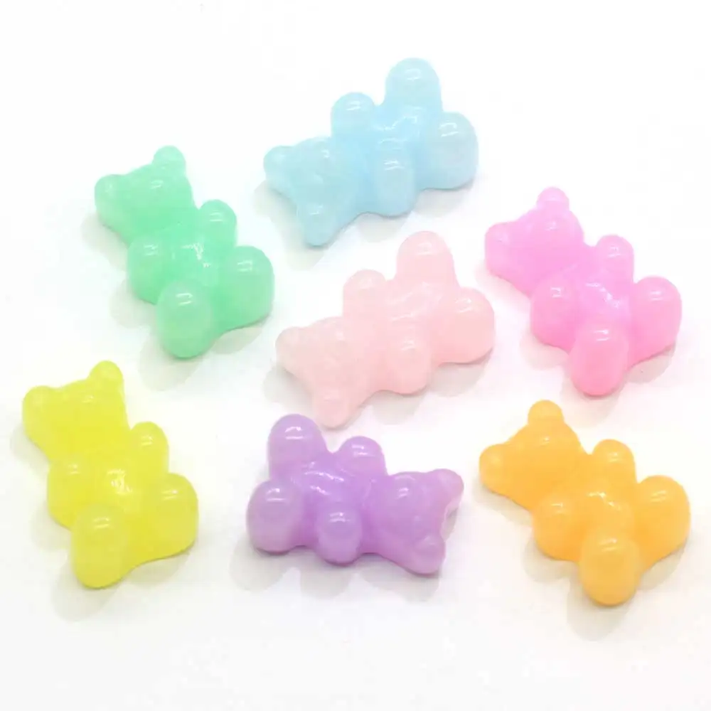 Color caramelo divertido Jelly Gummy Bear resina lindo Flatback dibujos animados cabujón para DIY artesanía decoración del hogar y jardín tema joyería