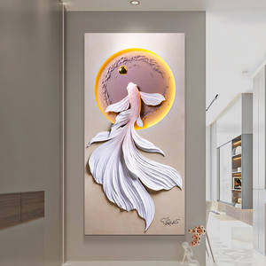 Peinture décorative en résine 3D de poisson, texture dessinée à la main, beige/jaune/gris, cadre, ambiance décontractée en amont, <span class=keywords><strong>pour</strong></span> hall d'entrée, mur de salon - Product Image 4