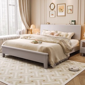 Light French Style <b>Solid</b> <b>Wood</b> Platform Bed 1.2M Single Morandi Gray Creamy Bedroom Furniture Durable - Product Image 2