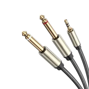 high quality audio av cable aux 3.5mm Stereo Jack to 2*6.35mm Mono Jack plug 1.5m to 9m for Amplifier Mixer CD-player