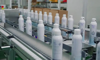 Ligne de production entièrement automatique de remplissage de bombes aérosols, contrôlée par PLC, pour peinture en spray pneumatique, crème solaire et désodorisant