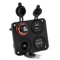Encendedor de Cigarrillos Universal 4 en 1 + Voltímetro + Panel de Cargador con Doble Puerto USB LED para Autos y Motocicletas de 12V