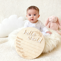 Plaque commémorative circulaire 3D en bois de 10 cm pour annonce de naissance, nom du nouveau-né, étapier les moments clés, souvenirs de bébé, photographie