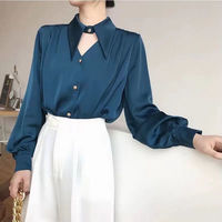 IStapromo hadiah gaun lengan panjang kemeja bebas kerut cocok reguler katun bergaris Vintage kasual untuk pakaian kerja Musim Semi