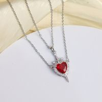 Collier de couple avec pendentif en forme de cœur en zircon, chaîne de clavicule en acier titane, collier en acier inoxydable, cadeau pour la Saint-Valentin