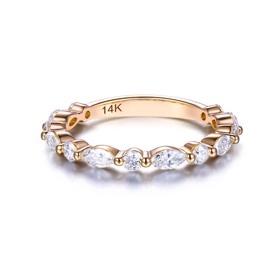14K Solid Gold Marquise & Round Cut Diamond Half Eternity Band ...