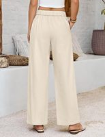Pantalon de plage décontracté et élégant pour femme, coupe ample en coton léger, taille élastique large, couleur unie, confortable, avec poches