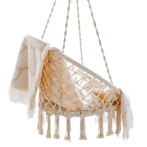 Phổ biến dệt tay bông võng macrame đu trong nhà ngoài trời Patio ghế macrame đu bông đầy màu sắc đu