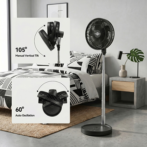 Rechargeable Outdoor Standing <b>Fan</b> <b>With</b> <b>Remote</b>, Adjustable Height, 4-Speed, LED Light, Power Bank, Portable for Home & Travel Por - Product Image 2
