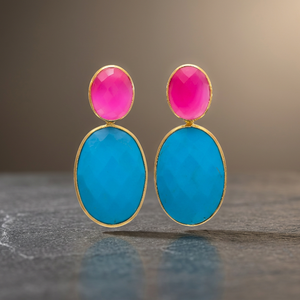 Pendientes de Latón Turquesa y Fucsia Recién Llegados, Pendientes de Latón Hechos a Mano, Pendientes con Piedras Preciosas, Pendientes de Acero Inoxidable - Product Image 3