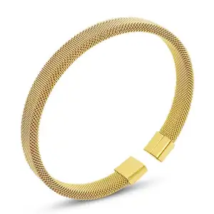 Ins pulseira de titânio banhada a ouro, bracelete de aço inoxidável banhado a ouro 8mm de largura