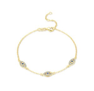 Bracelet en argent S925 avec breloques œil bleu, serti de cristaux et strass, classique, unisexe, pour usage quotidien, bracelet à maillons fins - Product Image 5
