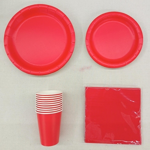 DAMAI - Juego de Vajilla Desechable de Papel Rojo para Fiestas, Platos de Papel de 7 y 9 Pulgadas, Vasos y Servilletas - Product Image 2