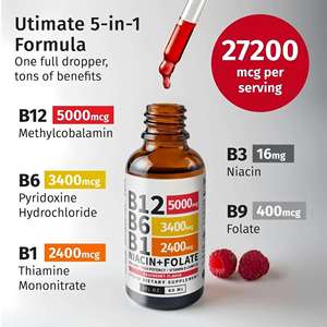 Gouttes de Vitamine B ODM : Vitamine <span class=keywords><strong>B12</strong></span> + <span class=keywords><strong>B6</strong></span> + <span class=keywords><strong>B1</strong></span>, Niacine, Acide Folique – Compléments Énergisants et de Soutien Émotionnel Efficaces pour Renforcer l'Immunité - Product Image 3