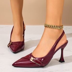 Scarpe da Donna Estive 2026 Nuovo Stile <span class=keywords><strong>Bordeaux</strong></span> Tinta Unita con <span class=keywords><strong>Tacco</strong></span> Alto, Cinturino Singolo, Fibbia, Punta Affusolata, <span class=keywords><strong>Tacco</strong></span> Sottile, Comode e alla Moda - Product Image 3