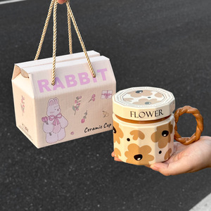 High-End Ceramic Coffee <b>Cup</b> with Simple Cartoon Design Handmade Couple Mug Lid Dishwasher Safe for Men Women for Back School - Product Image 4