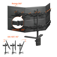 Support de moniteur à six écrans de 32 pouces avec réglage de hauteur et bras pivotant pour studio de jeu - Alliage d'aluminium noir