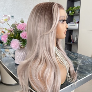 Peluca de encaje frontal rubia melocotón rosa de alta calidad con capas suaves naturales y fibra resistente al calor para gorros pequeños - Product Image 3
