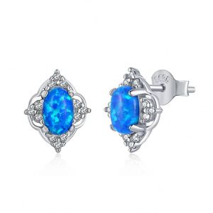 Dylam Hypoallergenic Women Fine Jewelry Accessories S925 Silver Diamond Gemstone 5A Zirconia Oval Synthetic <b>Opal</b> <b>Stud</b> <b>Earrings</b> - Product Image 1
