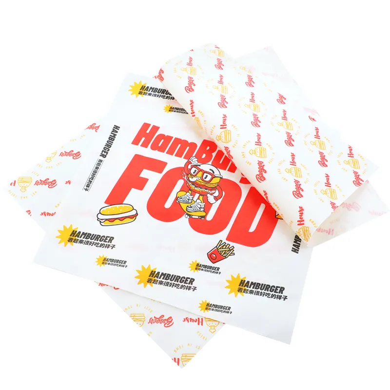 Chamepak Logo Kustom Tahan Minyak Hamburger Kertas Pembungkus Kertas Roti dan Burger Makanan Kotak Kertas