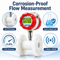 Sensor de Flujo de Turbina de PTFE de Grado Químico, Medidor de Flujo de Alta Precisión RS485 Modbus para Líquidos Químicos DN15
